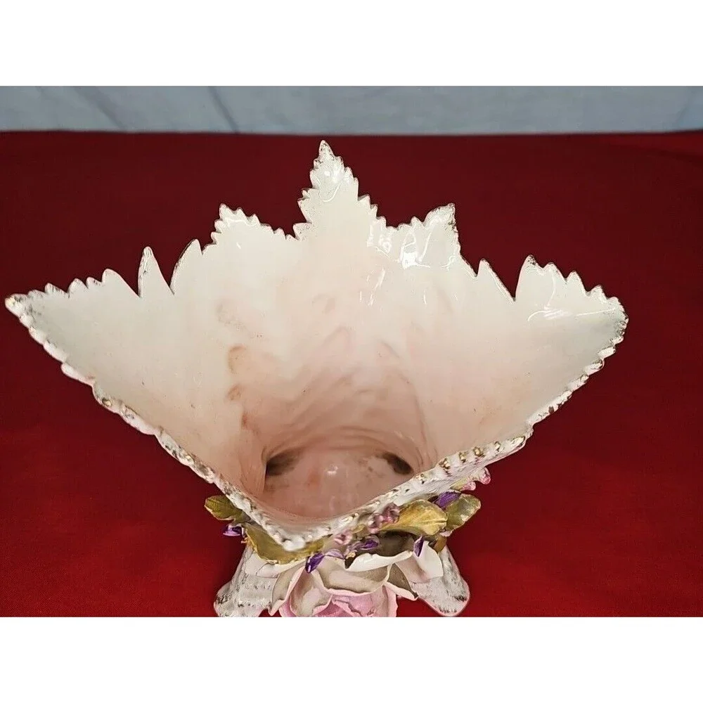 Rose Vase Vee Jackson Pottery Capodimonte Style Leaf Shape 3D Flower VTG Planter